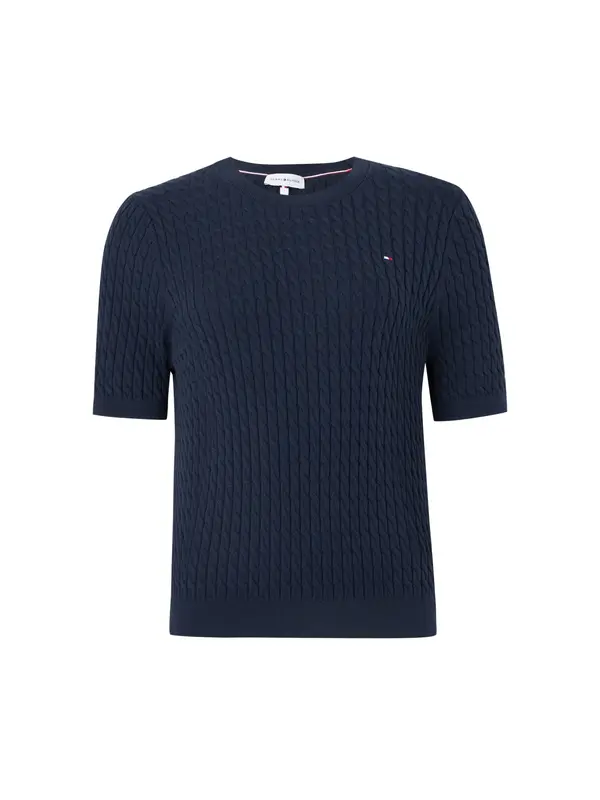 TOMMY HILFIGER TOMMY HILFIGER Pulover 'Cable Short Sleeve'  temno modra