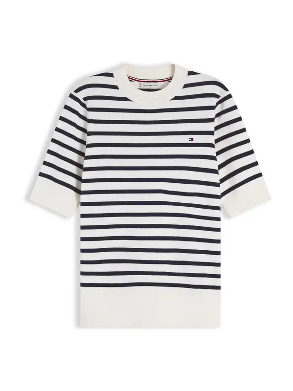 TOMMY HILFIGER TOMMY HILFIGER Pulover 'Fine Short Sleeve'  kremna / mornarska