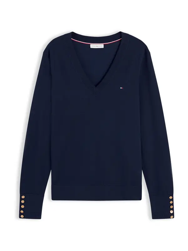 TOMMY HILFIGER TOMMY HILFIGER Pulover 'Gold-tone Button Cuff'  mornarska