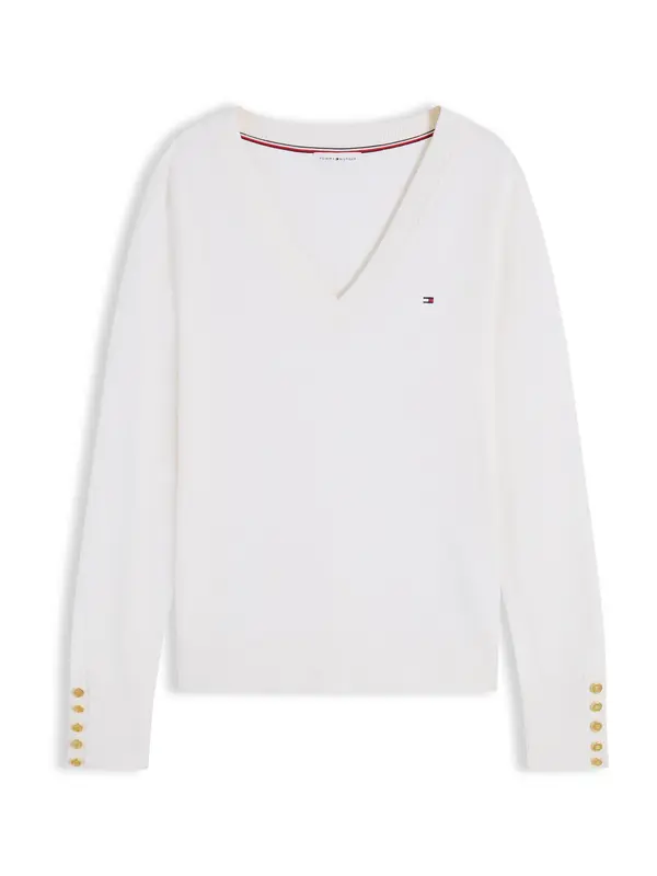 TOMMY HILFIGER TOMMY HILFIGER Pulover 'Gold-tone Button Cuff'  slonovina