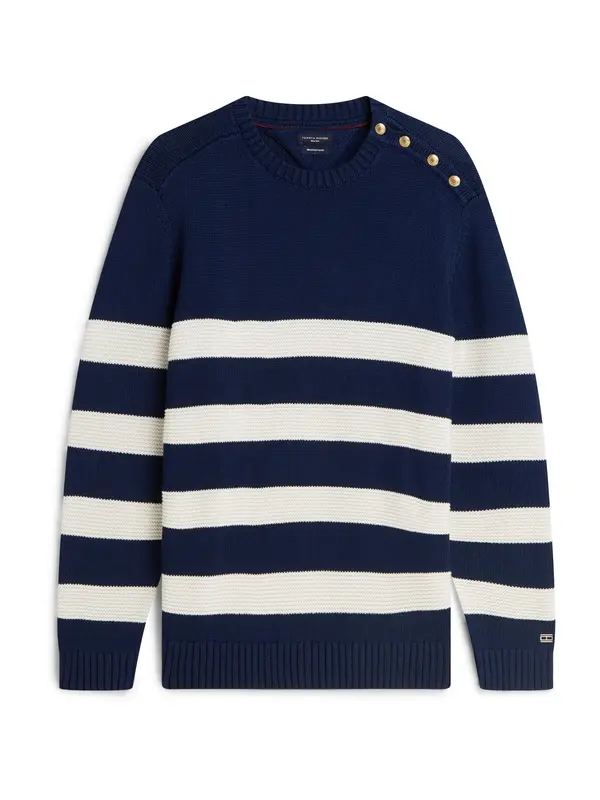 TOMMY HILFIGER TOMMY HILFIGER Pulover 'New York Label Relaxed Breton Stripe'  mornarska / bela