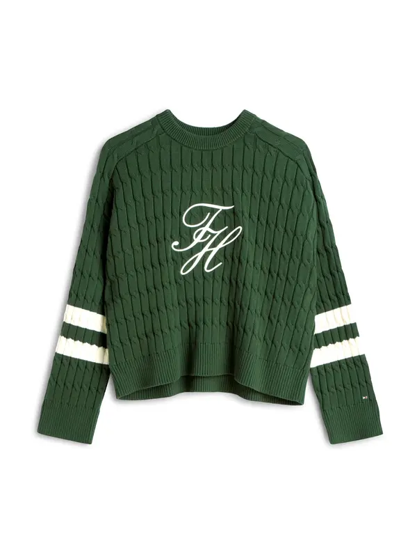 TOMMY HILFIGER TOMMY HILFIGER Pulover  temno zelena / naravno bela