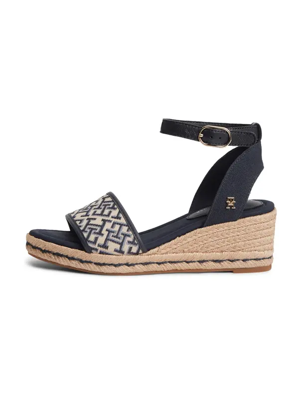 TOMMY HILFIGER TOMMY HILFIGER Sandali s paščki 'Logo Plaque Wedge Heel'  bež / mornarska / svetlo modra
