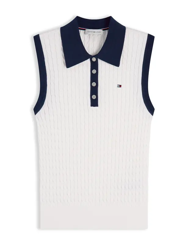 TOMMY HILFIGER TOMMY HILFIGER Top z naramnicami 'Cable Slim Sleeveless'  slonovina / mornarska