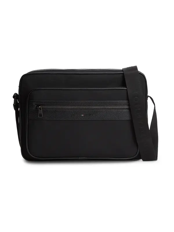 TOMMY HILFIGER TOMMY HILFIGER Torba preko telesa 'Logo Mixed Texture Messenger'  črna
