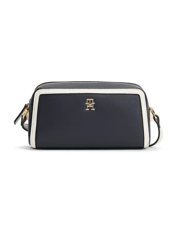 TOMMY HILFIGER TOMMY HILFIGER Torba za čez ramo 'Colour-blocked TH Monogram Camera'  nočno modra / bela