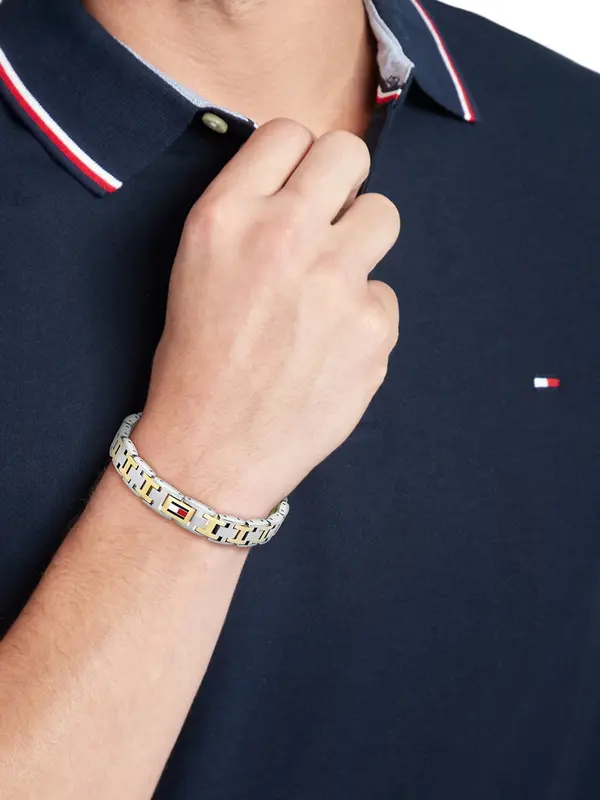 TOMMY HILFIGER TOMMY HILFIGER Zapestnica 'H-Link'  zlata / srebrna