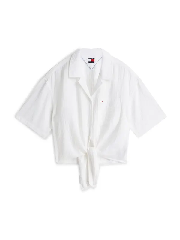 Tommy Jeans Tommy Jeans Bluza 'Crinkle Front Short Sleeve'  bela