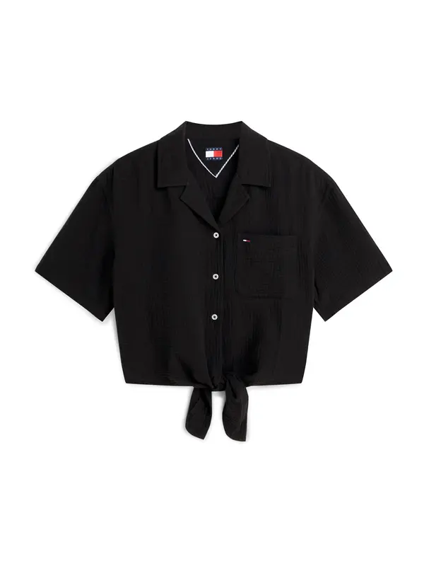 Tommy Jeans Tommy Jeans Bluza 'Crinkle Front Short Sleeve'  črna