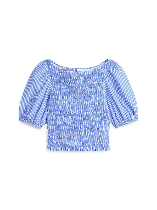 Tommy Jeans Tommy Jeans Bluza 'Smock Slim Short Sleeve Blouse'  kraljevo modra / bela