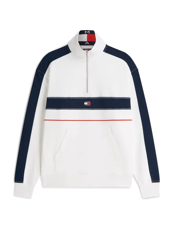 Tommy Jeans Tommy Jeans Majica 'Colour-blocked Quarter-zip Relaxed'  mornarska / živo rdeča / bela