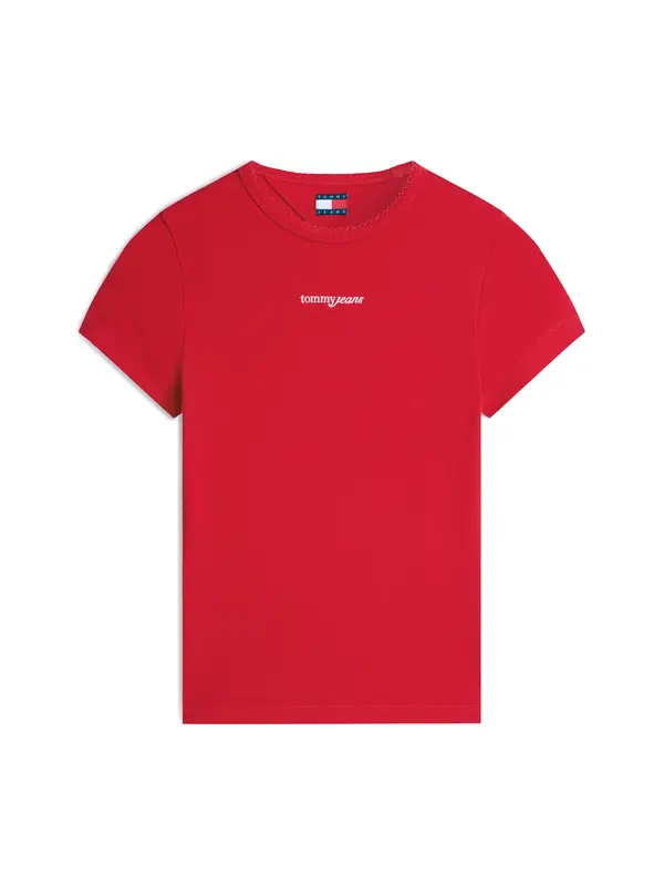 Tommy Jeans Tommy Jeans Majica 'Logo Slim'  kremna / krvavo rdeča