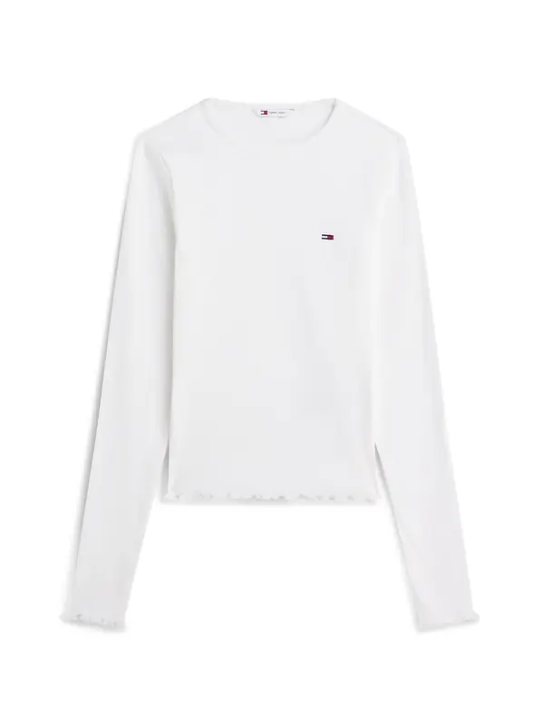 Tommy Jeans Tommy Jeans Majica 'Ruffle Slim Long Sleeve'  bela