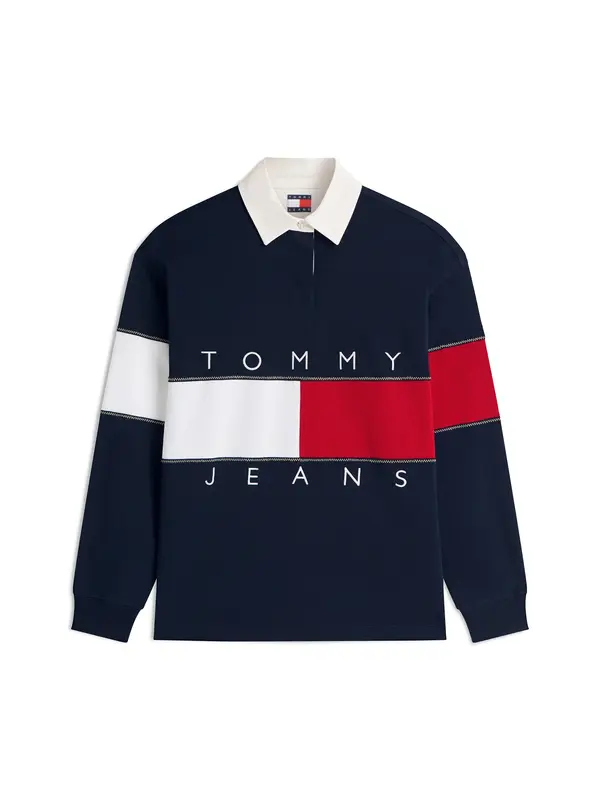 Tommy Jeans Tommy Jeans Majica 'Tommy Flag Oversized Rugby'  mornarska / rdeča / bela