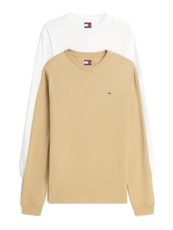 Tommy Jeans Tommy Jeans Majica 'Tommy Flag Slim Long Sleeve T'  bež / bela