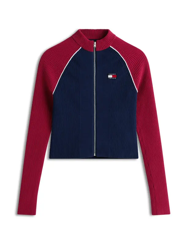 Tommy Jeans Tommy Jeans Pletena jopa  mornarska / češnjevo rdeča / bela