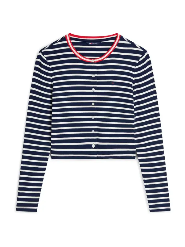 Tommy Jeans Tommy Jeans Pletena jopa 'Slim'  mornarska / rdeča / bela