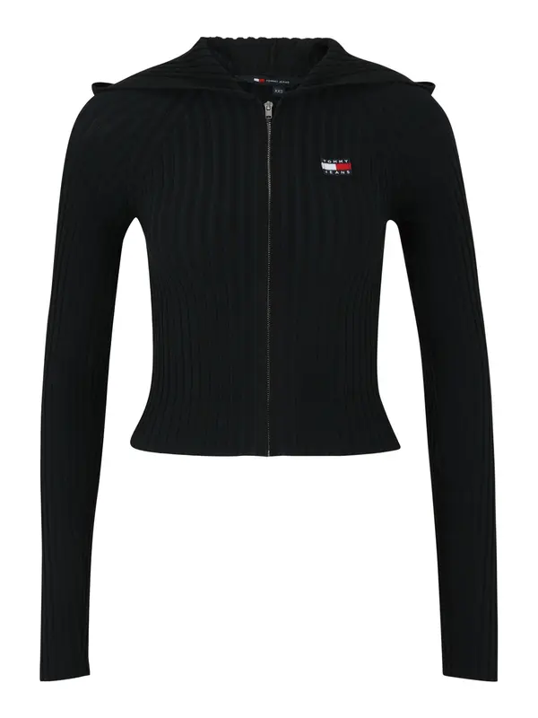 Tommy Jeans Tommy Jeans Pletena jopa 'Tommy Badge Slim Zip-thru'  rdeča / črna / bela