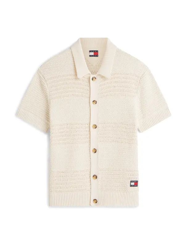 Tommy Jeans Tommy Jeans Pletena jopa 'Tommy Badge Woven Short Sleeve'  kremna