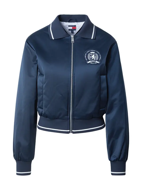Tommy Jeans Tommy Jeans Prehodna jakna 'Back Logo Patch Varsity'  temno modra / bela