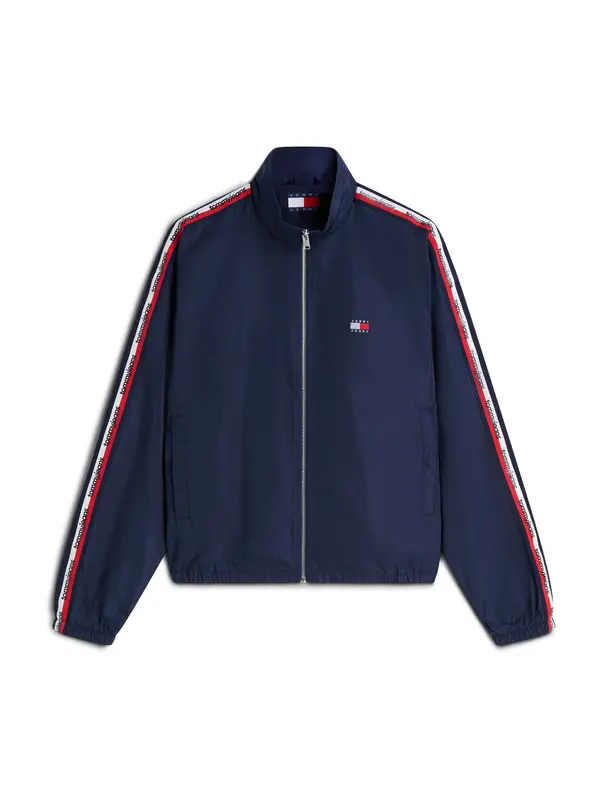 Tommy Jeans Tommy Jeans Prehodna jakna 'Global Stripe Tape Zip-thru'  mornarska / rdeča / bela