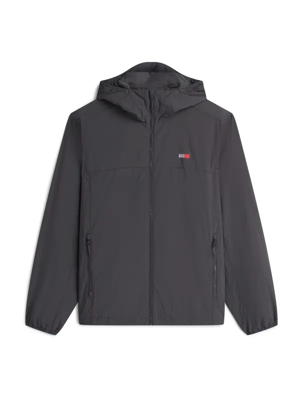 Tommy Jeans Tommy Jeans Prehodna jakna 'Packable Ripstop Relaxed Hooded'  temno siva