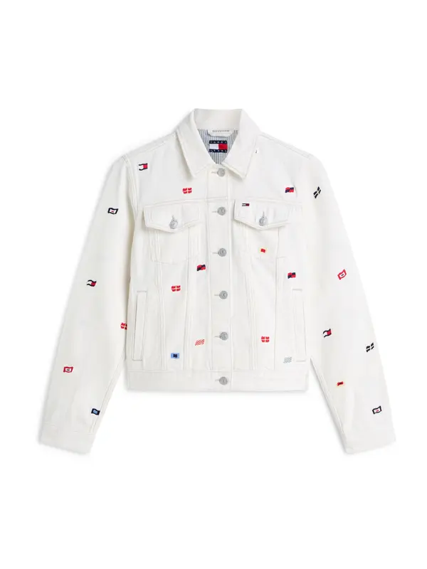 Tommy Jeans Tommy Jeans Prehodna jakna 'Trucker'  mornarska / rdeča / bel denim