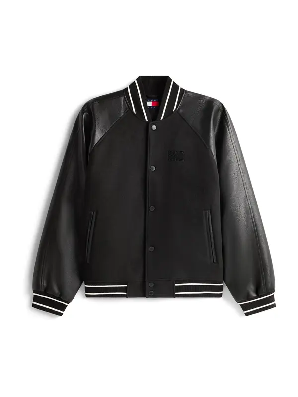 Tommy Jeans Tommy Jeans Prehodna jakna 'Varsity'  črna / bela