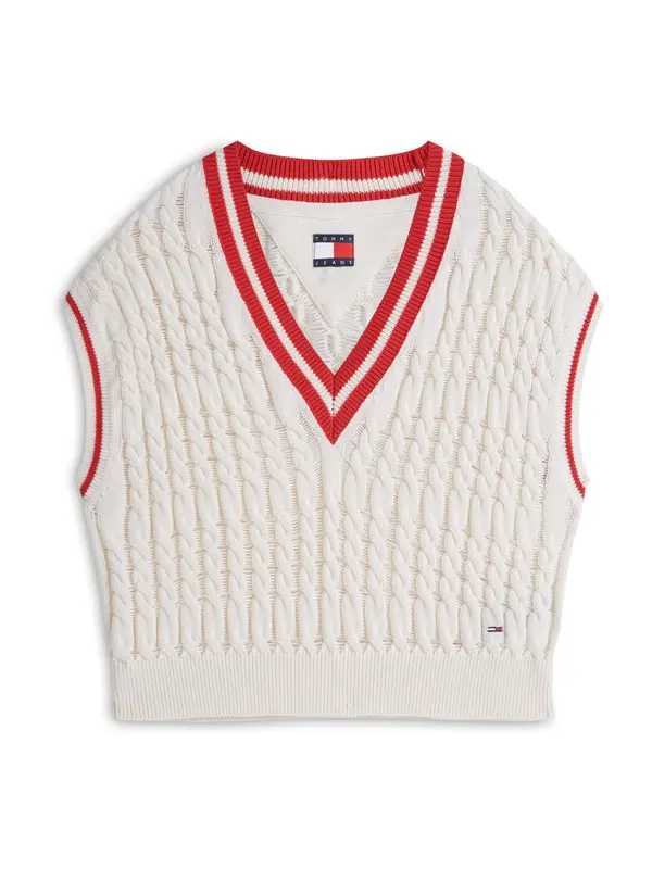 Tommy Jeans Tommy Jeans Pulover 'Cable Oversized Sweater'  rdeča / bela
