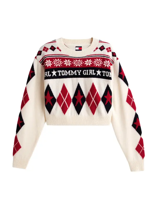 Tommy Jeans Tommy Jeans Pulover 'FAIR ISLE'  ecru / krvavo rdeča / črna
