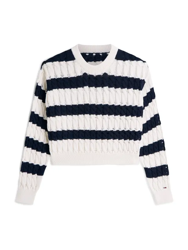 Tommy Jeans Tommy Jeans Pulover 'Loose Cable'  mornarska / bela