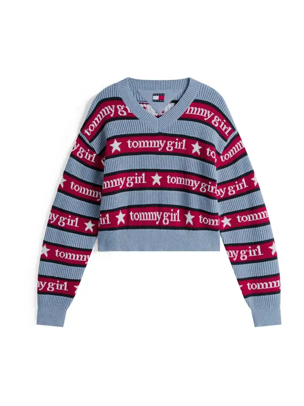 Tommy Jeans Tommy Jeans Pulover  nebeško modra / ognjeno rdeča / bela