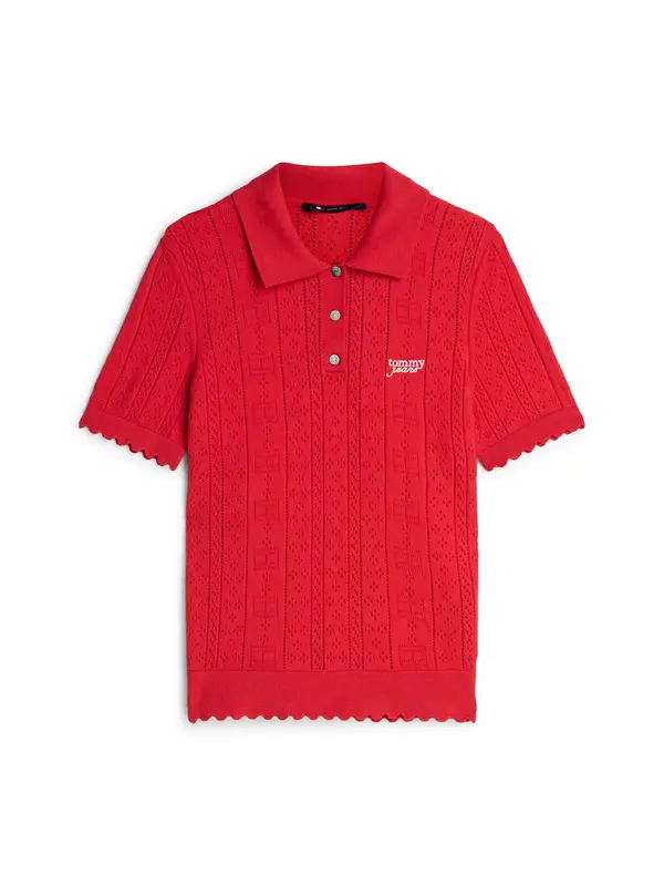 Tommy Jeans Tommy Jeans Pulover 'Pointelle Flag Short Sleeve'  rdeča