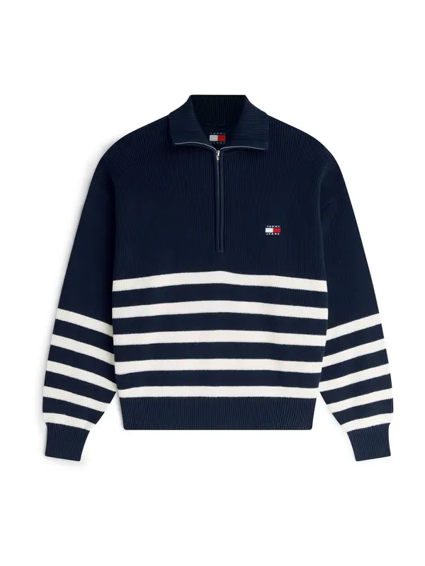 Tommy Jeans Tommy Jeans Pulover 'Tommy Badge Stripe Quarter-zip'  marine / bela