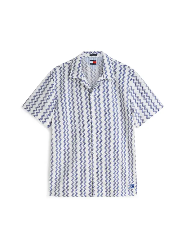 Tommy Jeans Tommy Jeans Srajca 'Regular Fit Textured Short Sleeve'  temno modra / bela