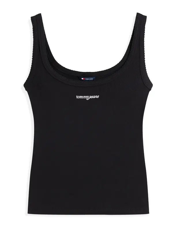 Tommy Jeans Tommy Jeans Top 'Logo Embroidery Slim Tank'  črna / bela