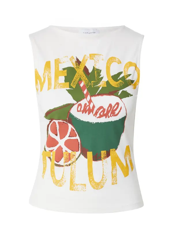 TOPSHOP TOPSHOP Top 'Mexico Tulum'  ecru / rumena / zelena / rdeča