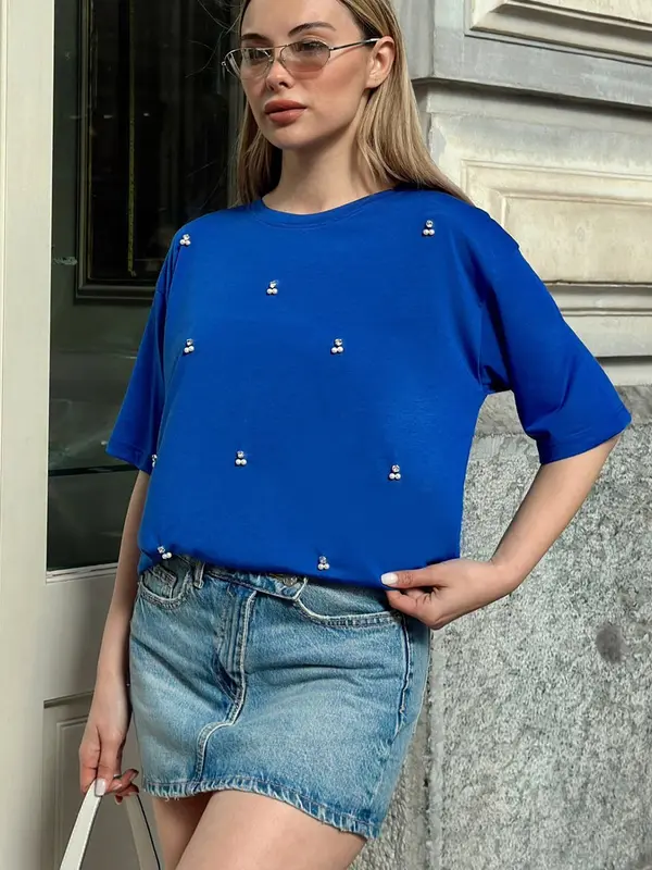 Trend Alaçatı Stili Trend Alaçatı Stili Majica  kobalt modra