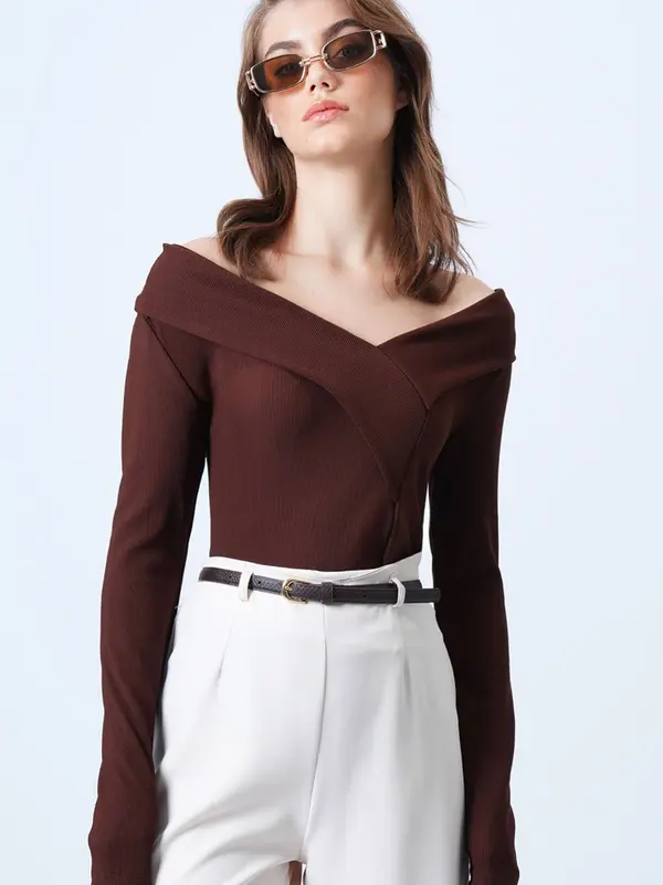 Trend Alaçatı Stili Trend Alaçatı Stili Majica  temno rjava