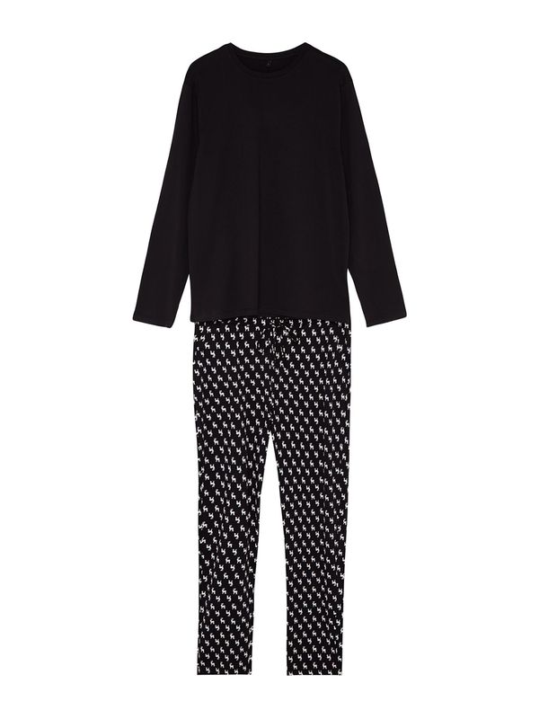 Trendyol Trendyol Dolga pižama  črna / off-bela