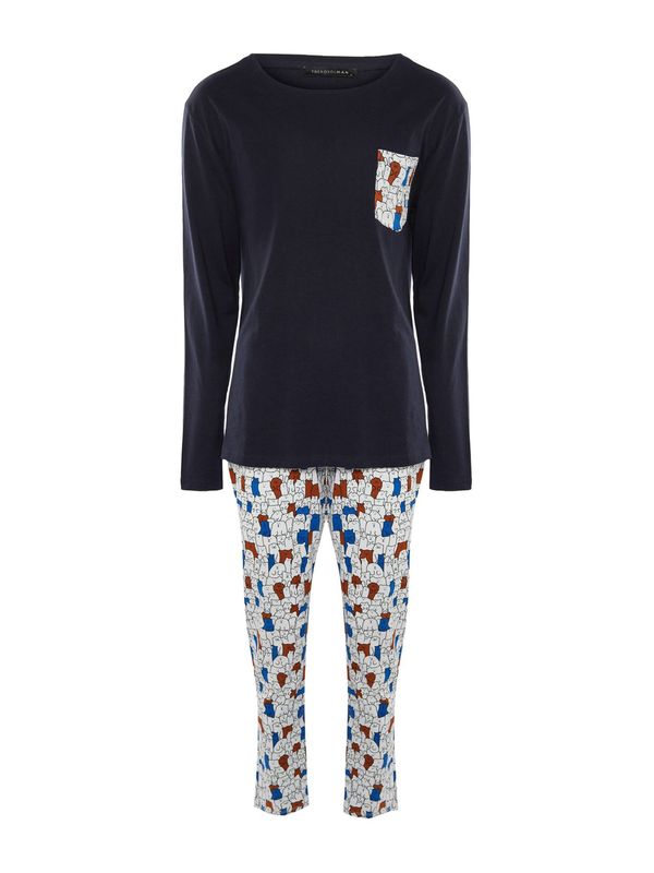 Trendyol Trendyol Dolga pižama  modra / mornarska / oranžna / bela