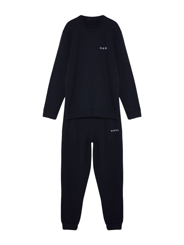 Trendyol Trendyol Dolga pižama  temno modra / bela