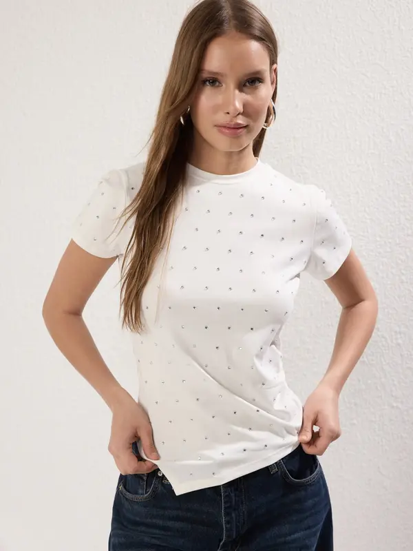 Trendyol Trendyol Majica  srebrna / transparentna / bela
