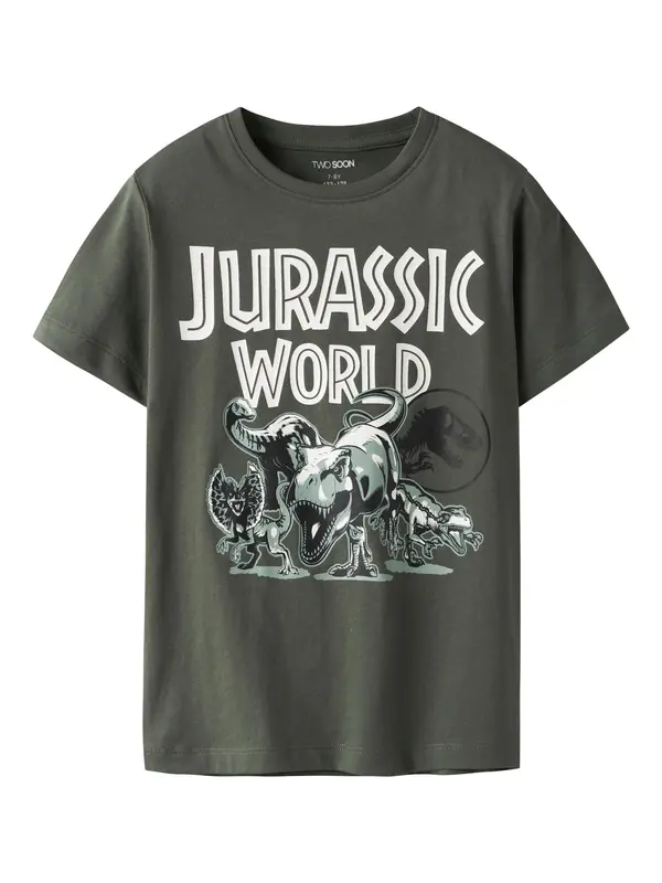 TWO SOON TWO SOON Majica 'Jurassic World'  zelena / pastelno zelena / svetlo zelena / črna