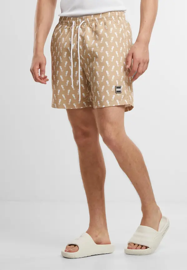 Urban Classics Urban Classics Kratke kopalne hlače  temno bež / bela