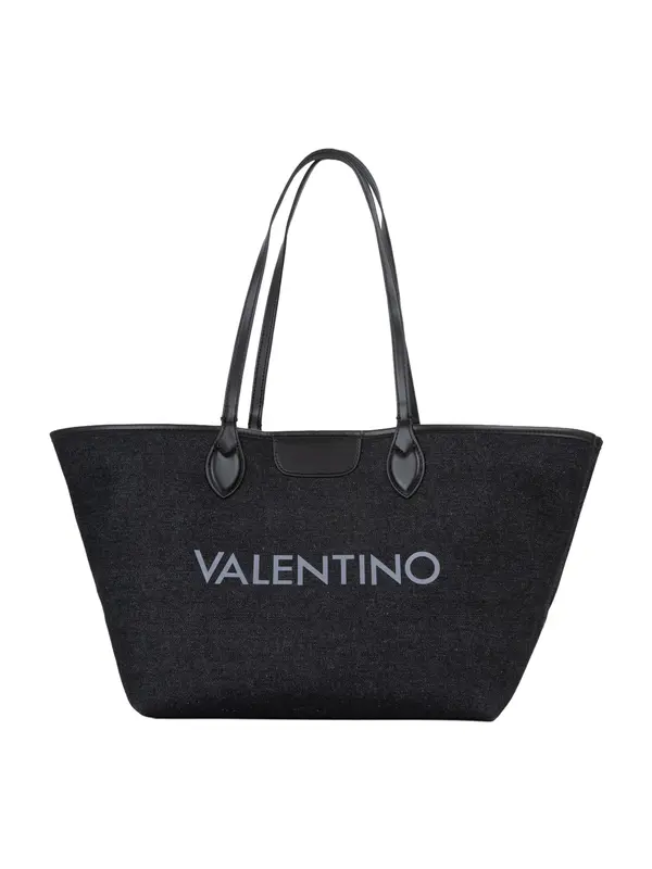VALENTINO VALENTINO Nakupovalna torba  progasto bež / pastelno modra / brokat / črn denim