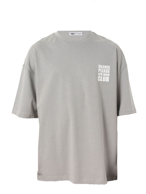 VAMOS CLO VAMOS CLO Majica 'Fan Flower'  siva / bela