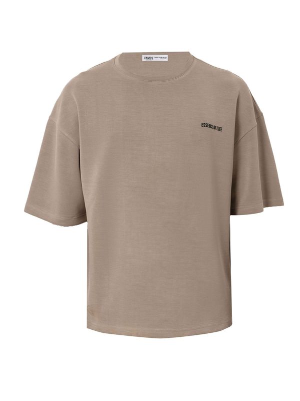 VAMOS CLO VAMOS CLO Majica 'Japanese Iris'  svetlo rjava / črna