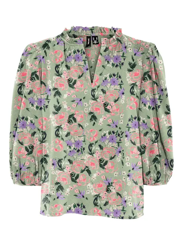 VERO MODA VERO MODA Bluza 'Olivia'  pastelno zelena / temno zelena / lila / roza