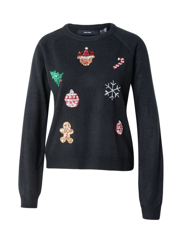 VERO MODA VERO MODA Pulover 'VMXMASORNAMENTS'  zelena / krvavo rdeča / črna / srebrna